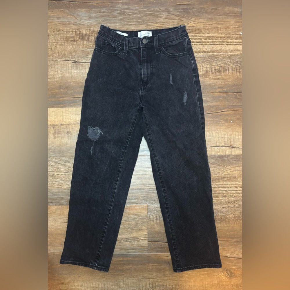 Black Denim Straight Leg Jeans